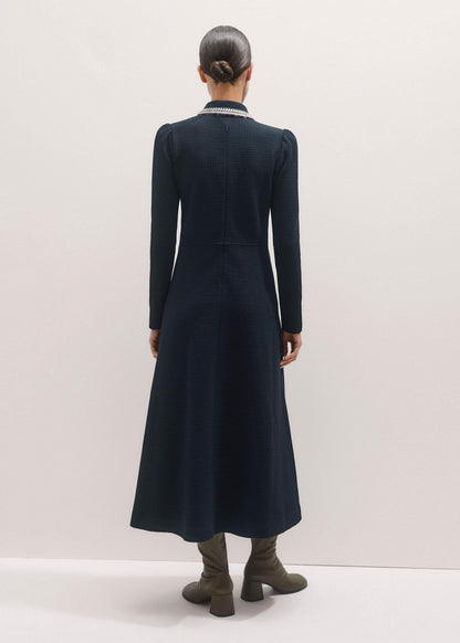 Navy Crochet Trim Fit and Flare Midi Dress | ME+EM