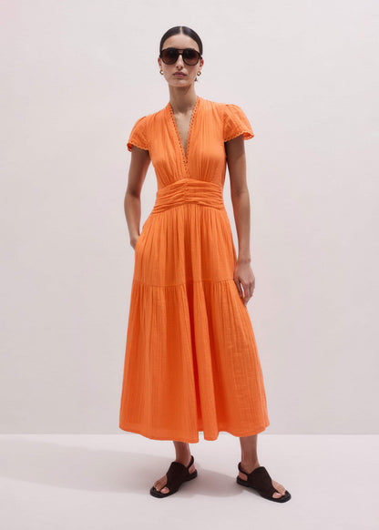 Orange Cheesecloth Fit + Flare Maxi Dress | ME+EM