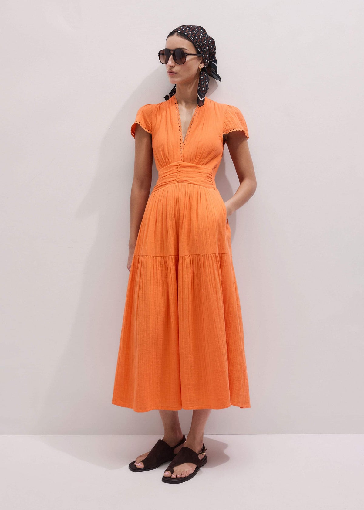 Orange Cheesecloth Fit + Flare Maxi Dress | ME+EM