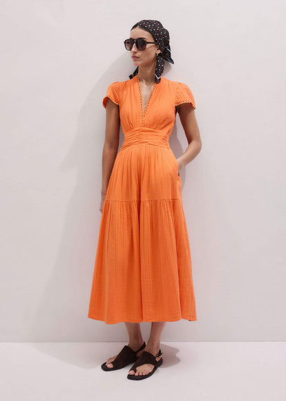 Orange Cheesecloth Fit + Flare Maxi Dress | ME+EM