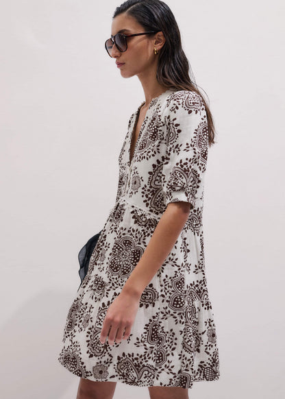 White Cheesecloth In-Full-Bloom Print Swing Short Dress | ME+EM