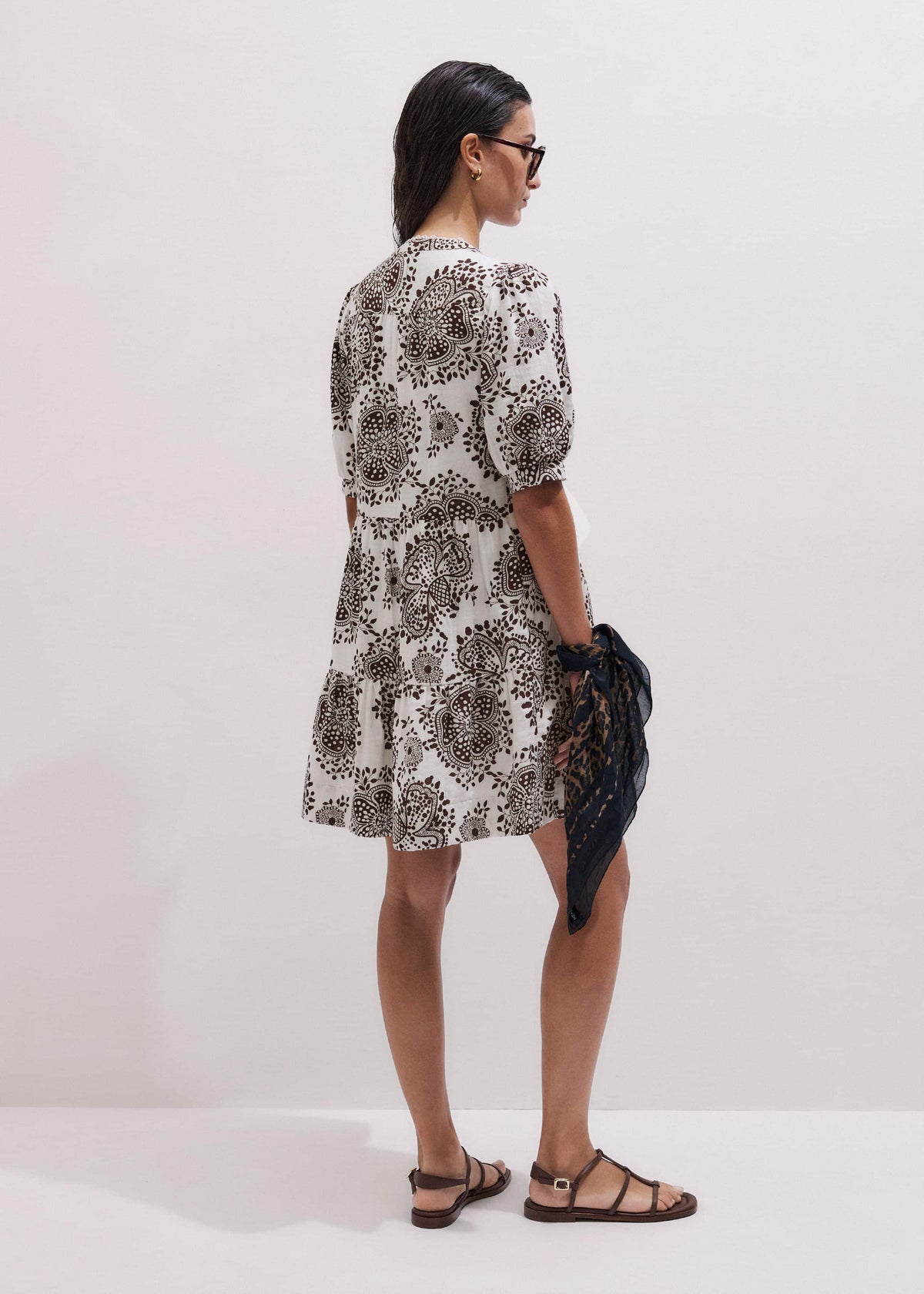 White Cheesecloth In-Full-Bloom Print Swing Short Dress | ME+EM