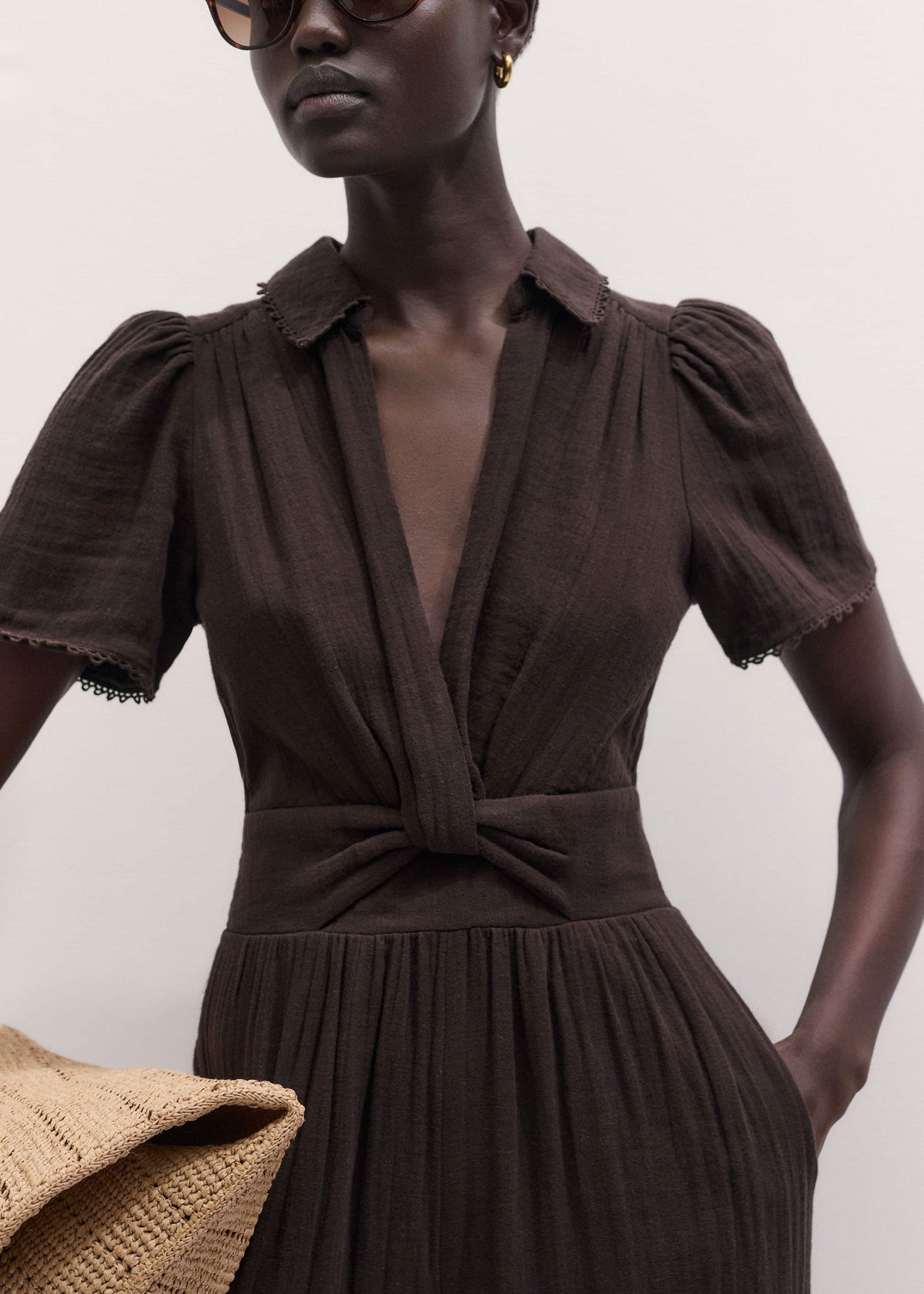 Brown Twisted Front Cheesecloth Jumpsuit | ME+EM