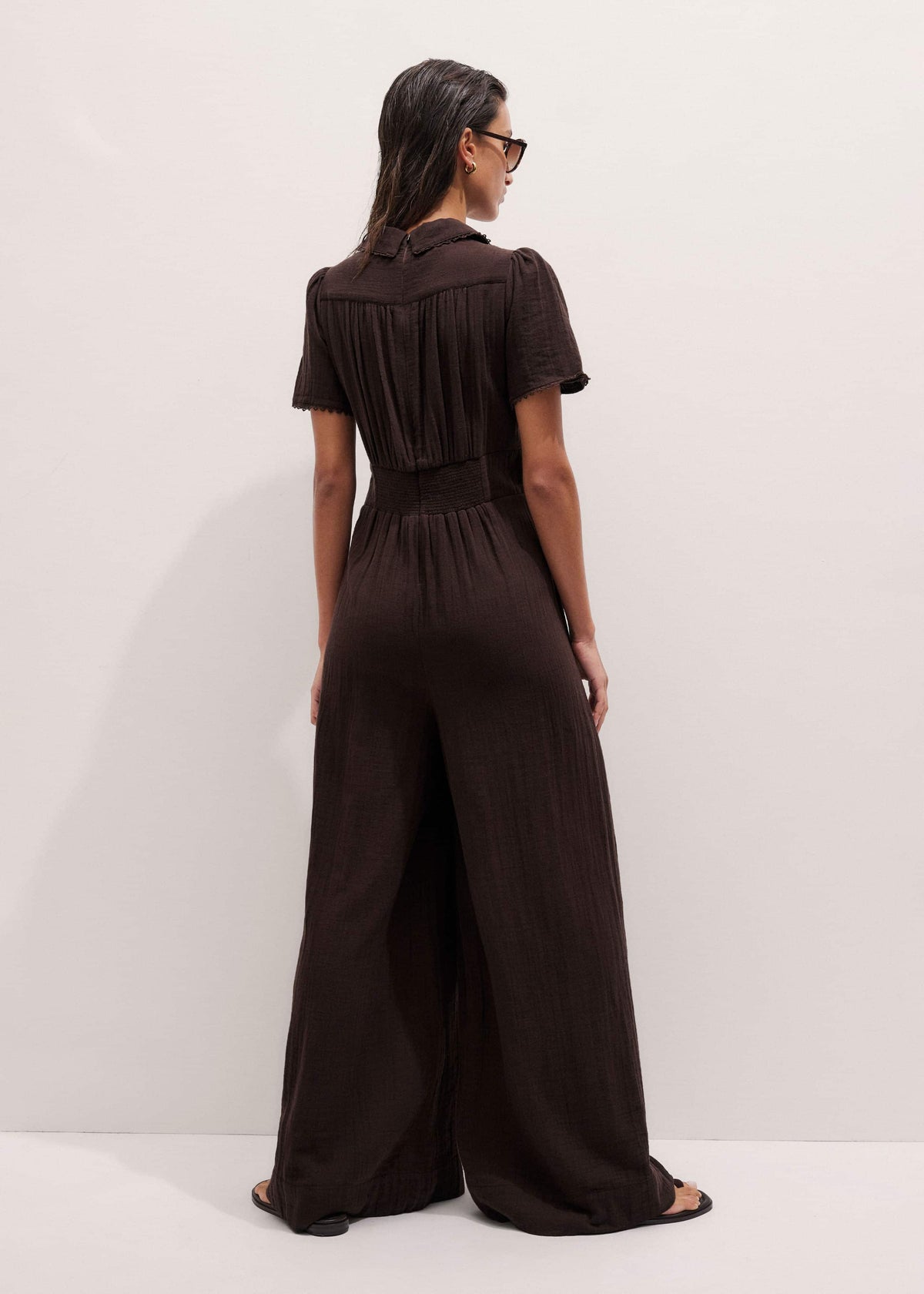 Brown Twisted Front Cheesecloth Jumpsuit | ME+EM