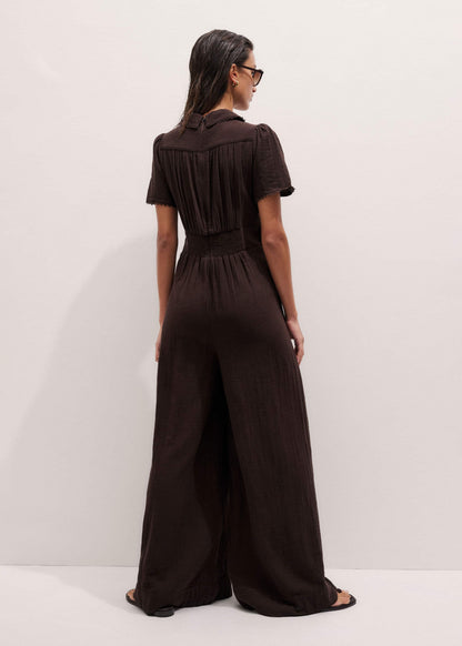 Brown Twisted Front Cheesecloth Jumpsuit | ME+EM