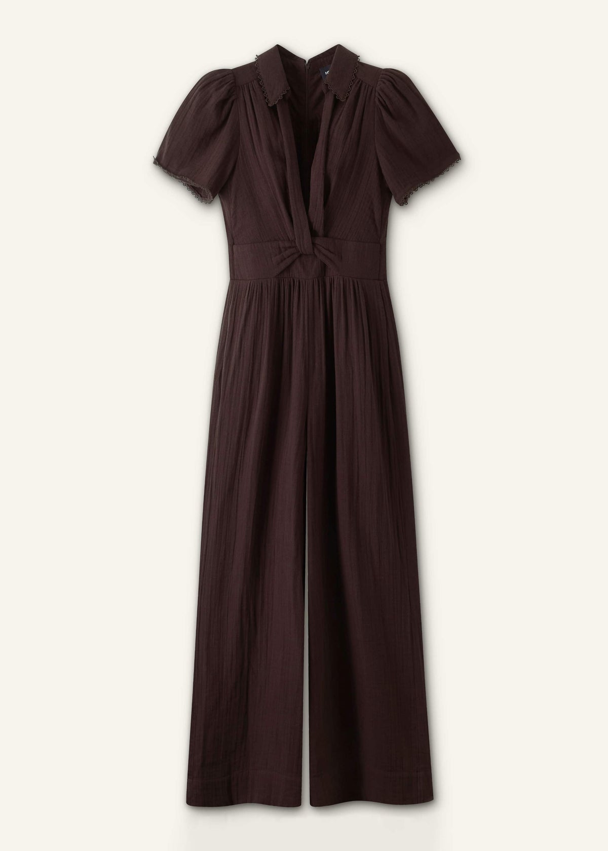 Brown Twisted Front Cheesecloth Jumpsuit | ME+EM