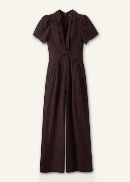 Brown Twisted Front Cheesecloth Jumpsuit | ME+EM