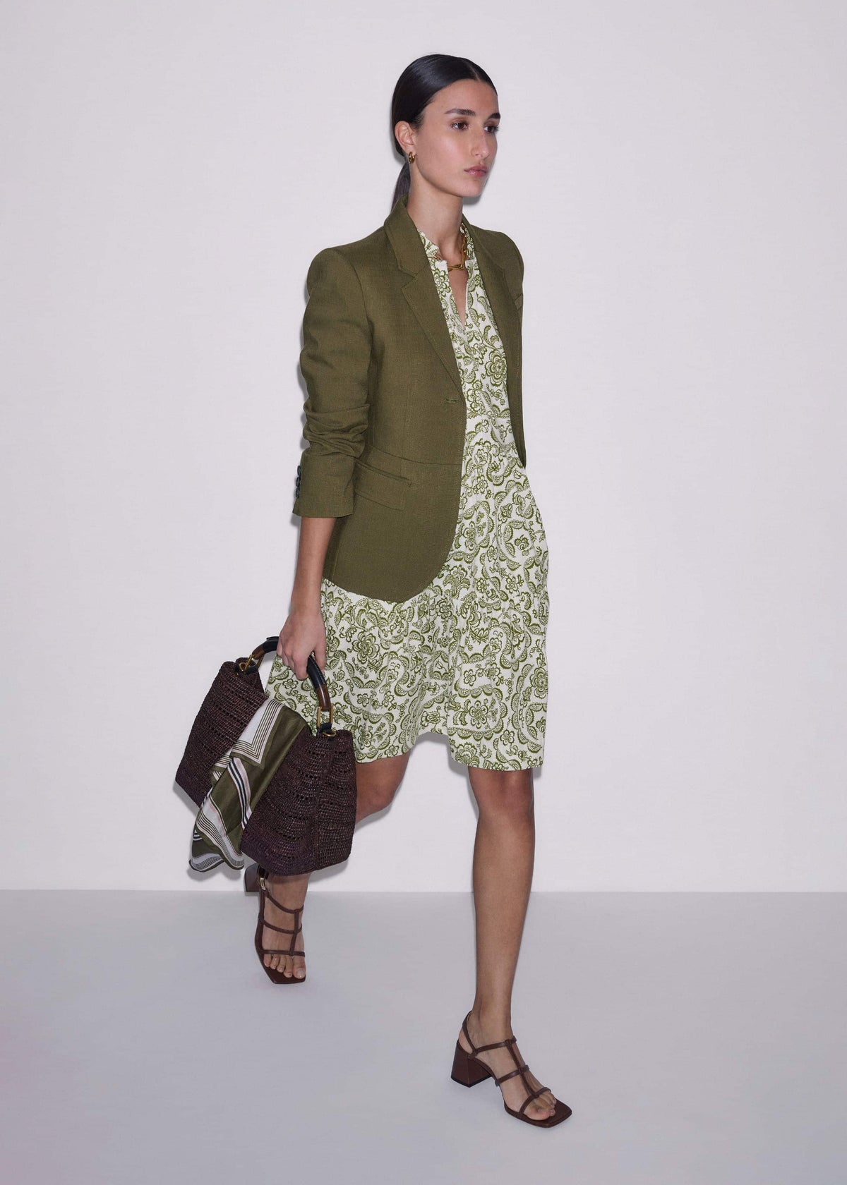 Green Entangled Lace Print Tiered Short Dress | ME+EM