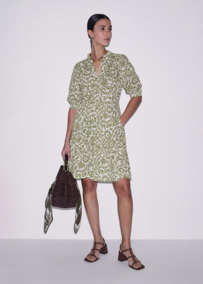 Green Entangled Lace Print Tiered Short Dress | ME+EM