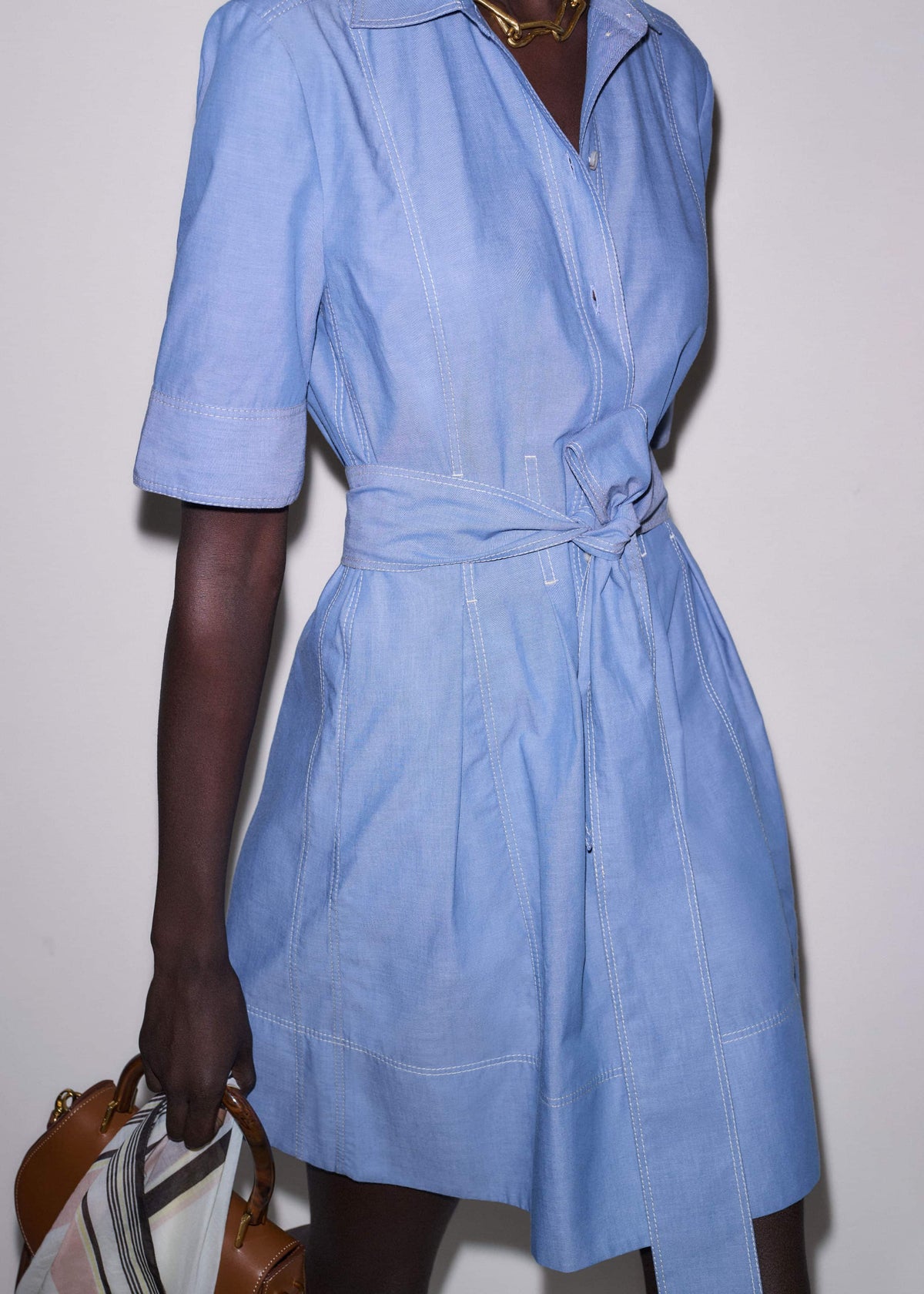 Blue Cotton Chambray Mini Shirt Dress | ME+EM