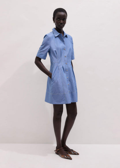 Blue Cotton Chambray Mini Shirt Dress | ME+EM
