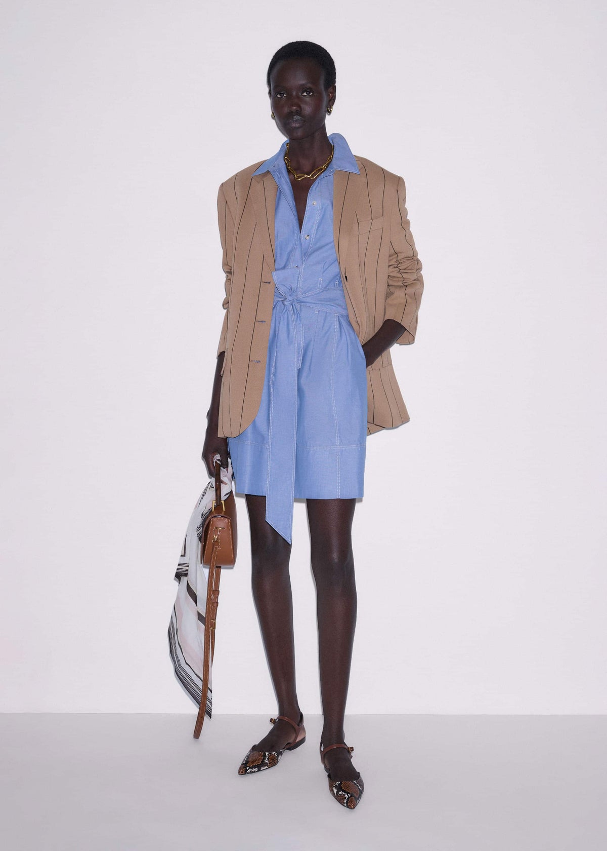 Blue Cotton Chambray Mini Shirt Dress | ME+EM