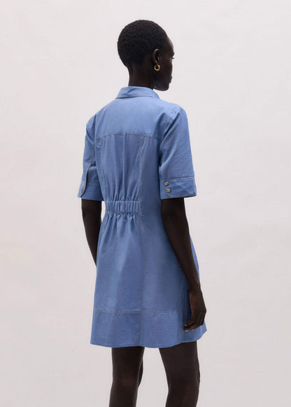 Blue Cotton Chambray Mini Shirt Dress | ME+EM