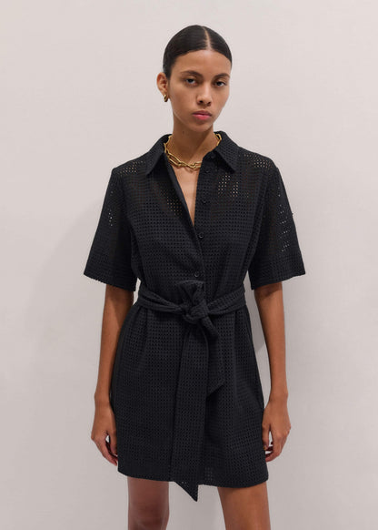 Black Broderie Anglaise Short Dress | ME+EM