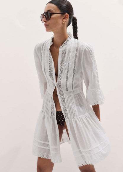 White Lace Trim Short Dress | ME+EM