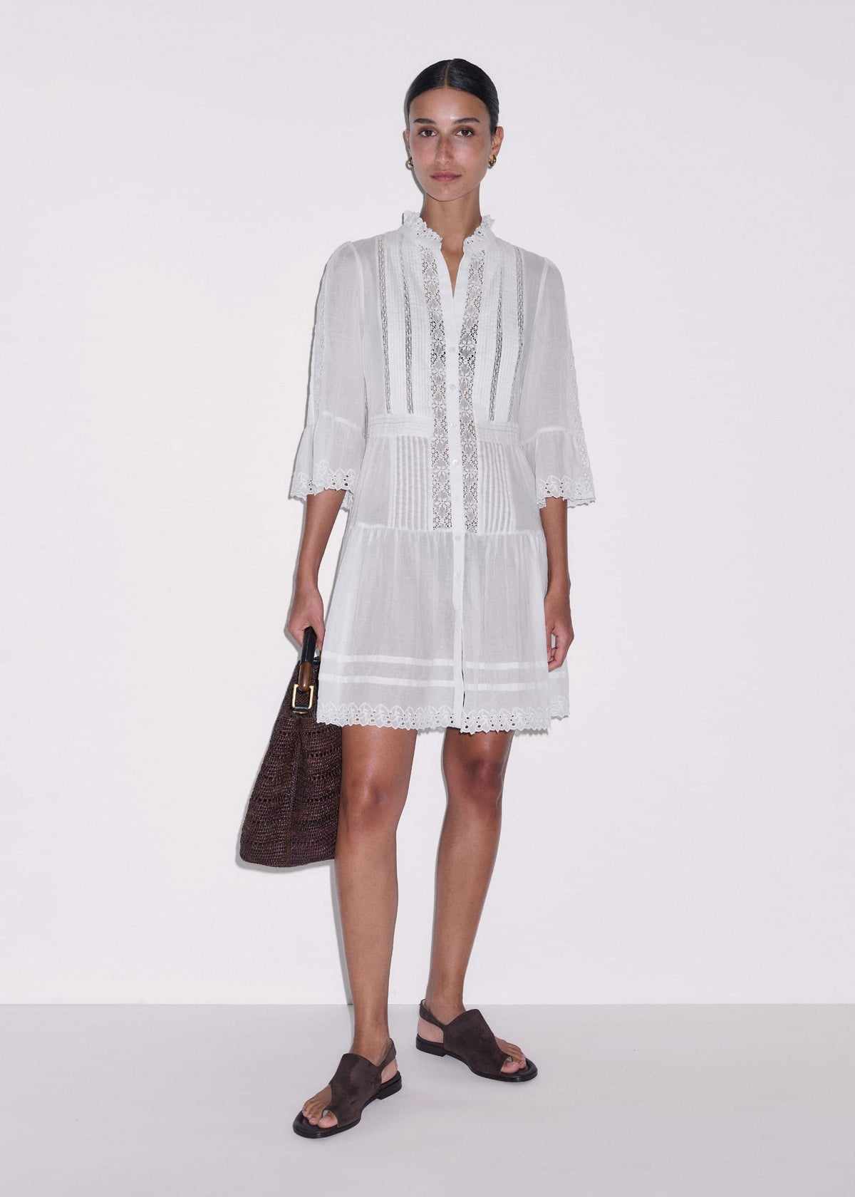 White Lace Trim Short Dress | ME+EM