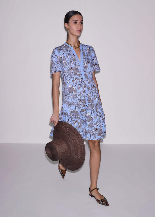 Blue Printed Tiered Short Dress | ME+EM