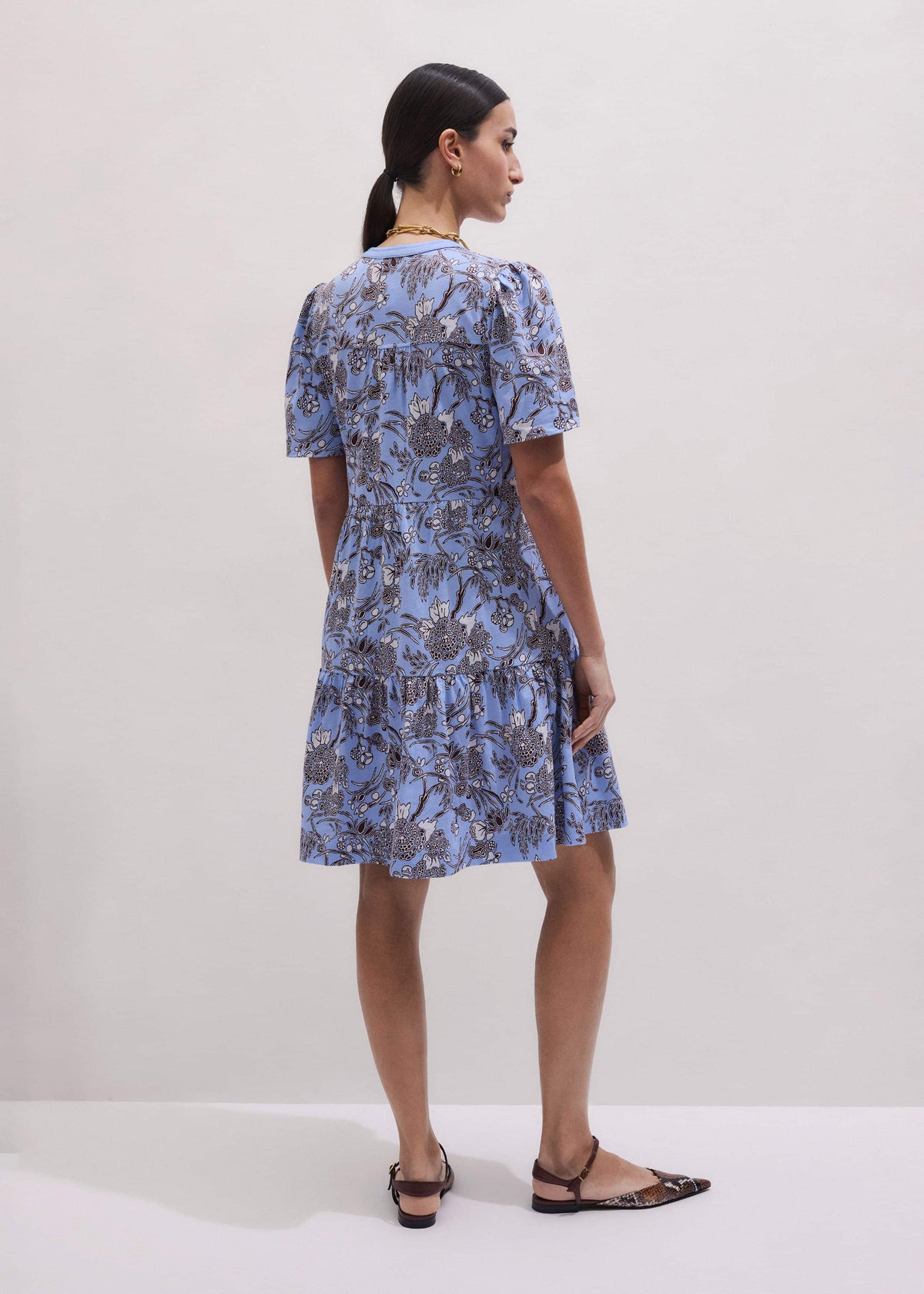 Blue Printed Tiered Short Dress | ME+EM