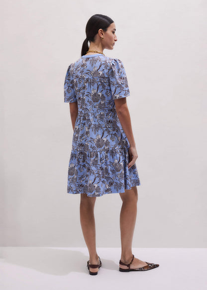Blue Printed Tiered Short Dress | ME+EM