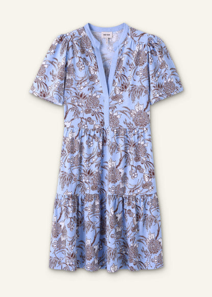 Blue Printed Tiered Short Dress | ME+EM