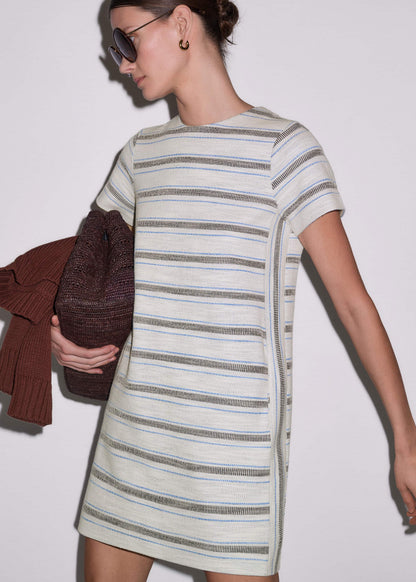 Cream Striped A-Line Mini Dress | ME+EM