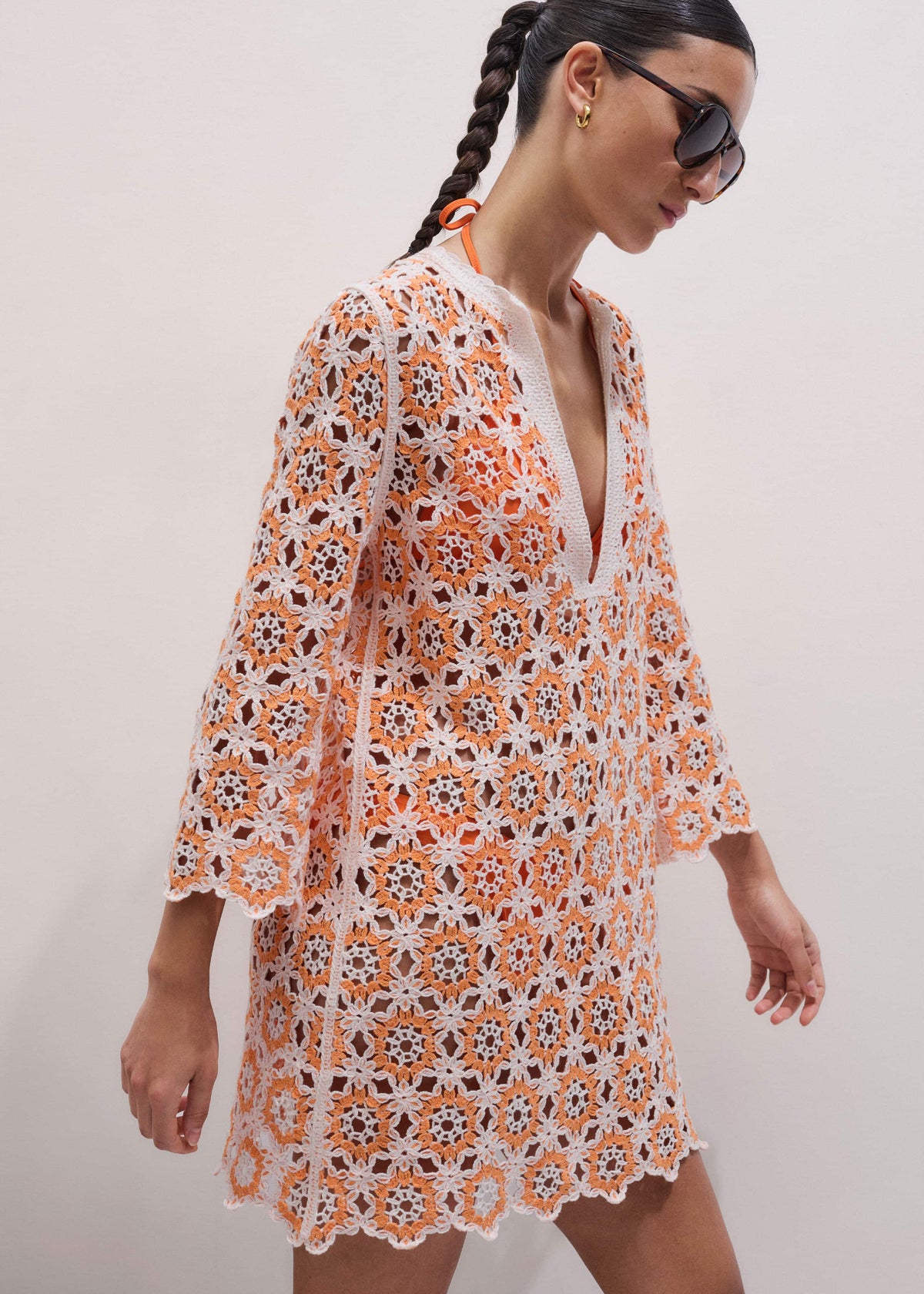 Orange Floral Crochet Mini Beach Dress | ME+EM