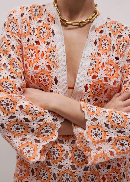 Orange Floral Crochet Mini Beach Dress | ME+EM