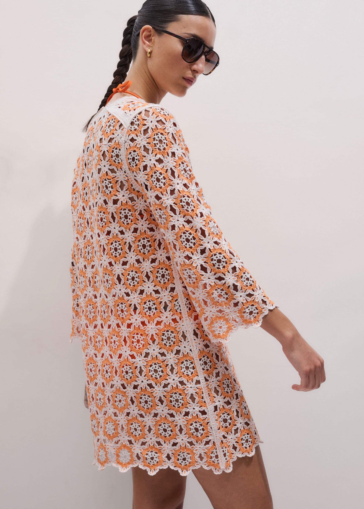 Orange Floral Crochet Mini Beach Dress | ME+EM