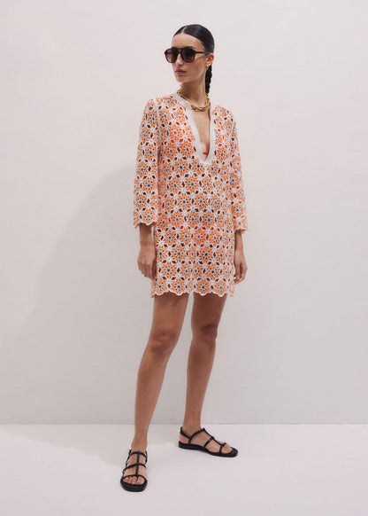Orange Floral Crochet Mini Beach Dress | ME+EM