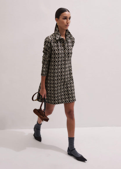 ME+EM's Navy Graphic Jacquard Short A-Line Dress is crafted from soft jersey in a graphic blend of colors. Shop now. | ME+EM