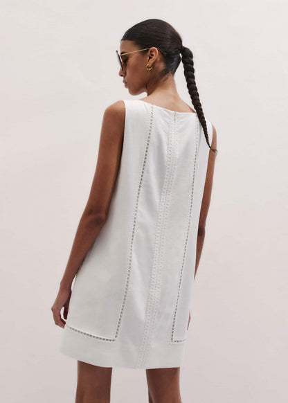 White Crease-Less Linen Embroidered Midi Dress | ME+EM