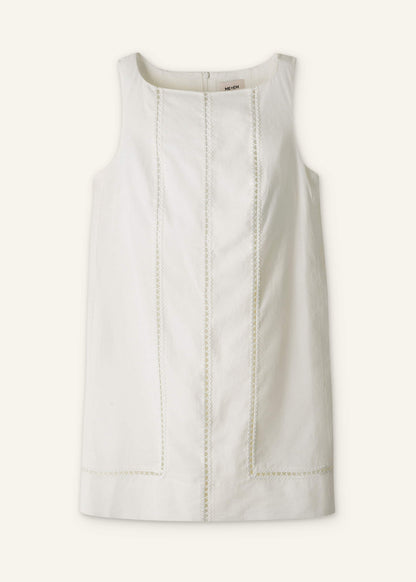 White Crease-Less Linen Embroidered Midi Dress | ME+EM