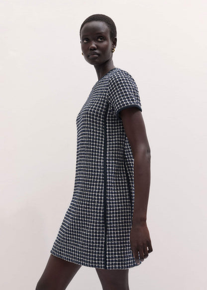 Navy Textured Short Sleeve Mini Dress | ME+EM