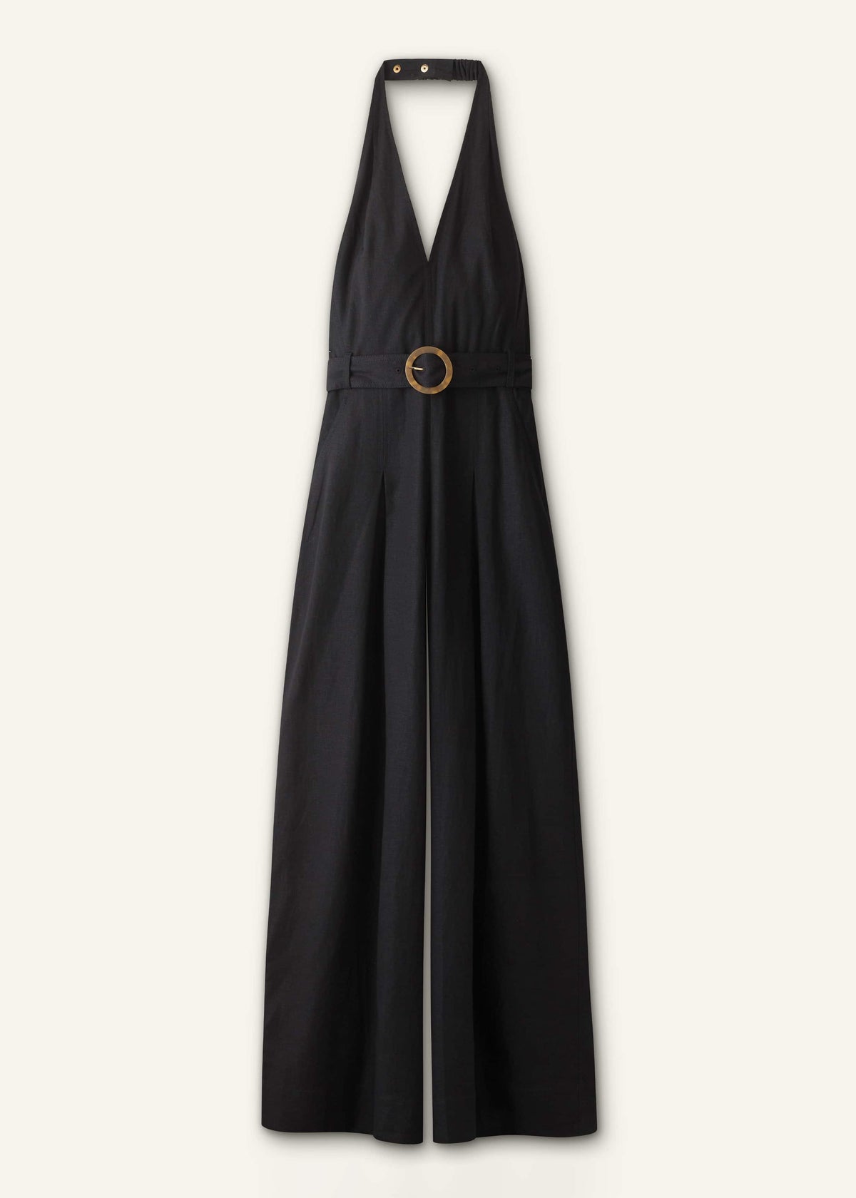 Black Crease-Less Linen Halterneck Wide Jumpsuit | ME+EM