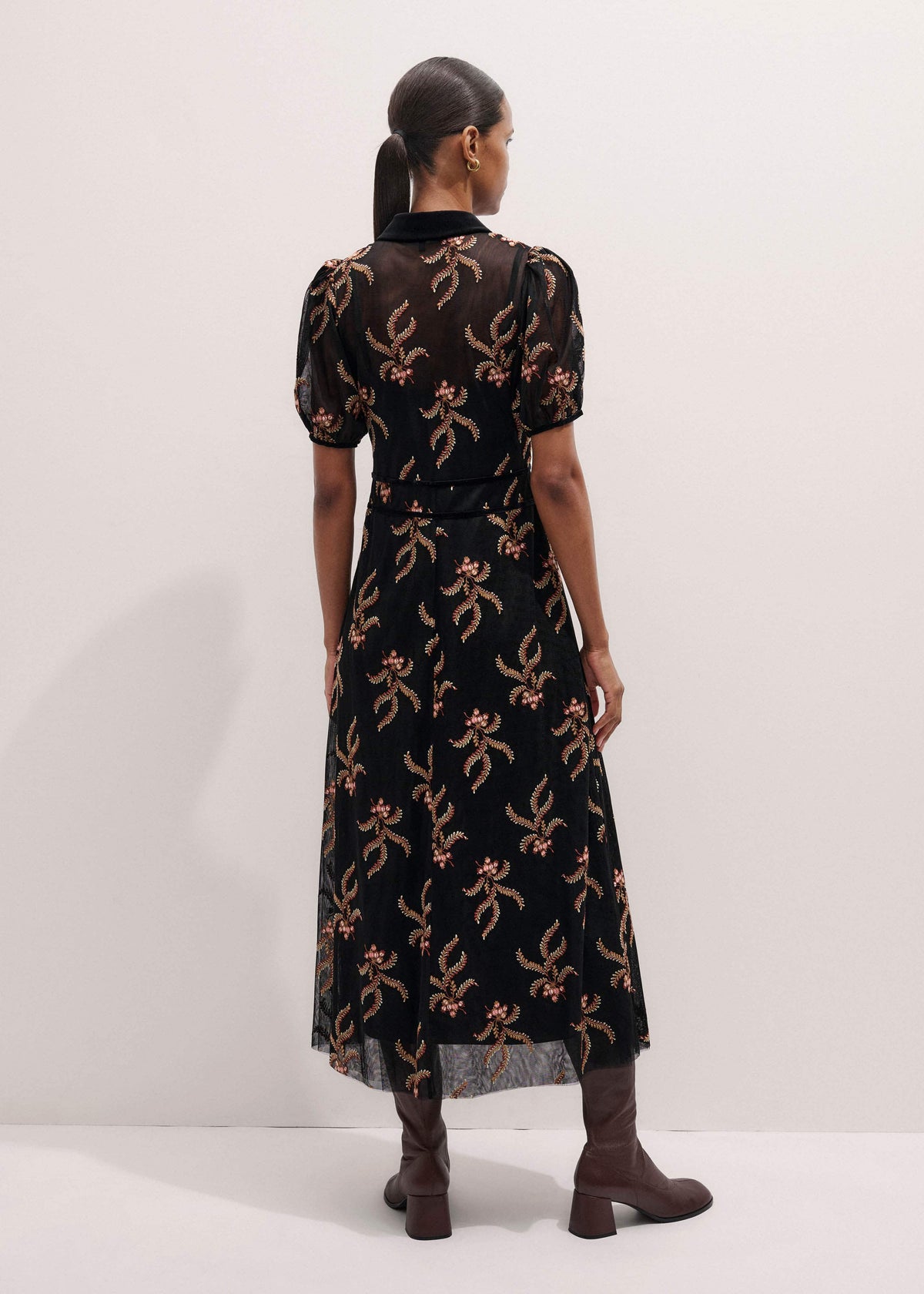 Black Autumn Floral Embroidery Maxi Dress | ME+EM
