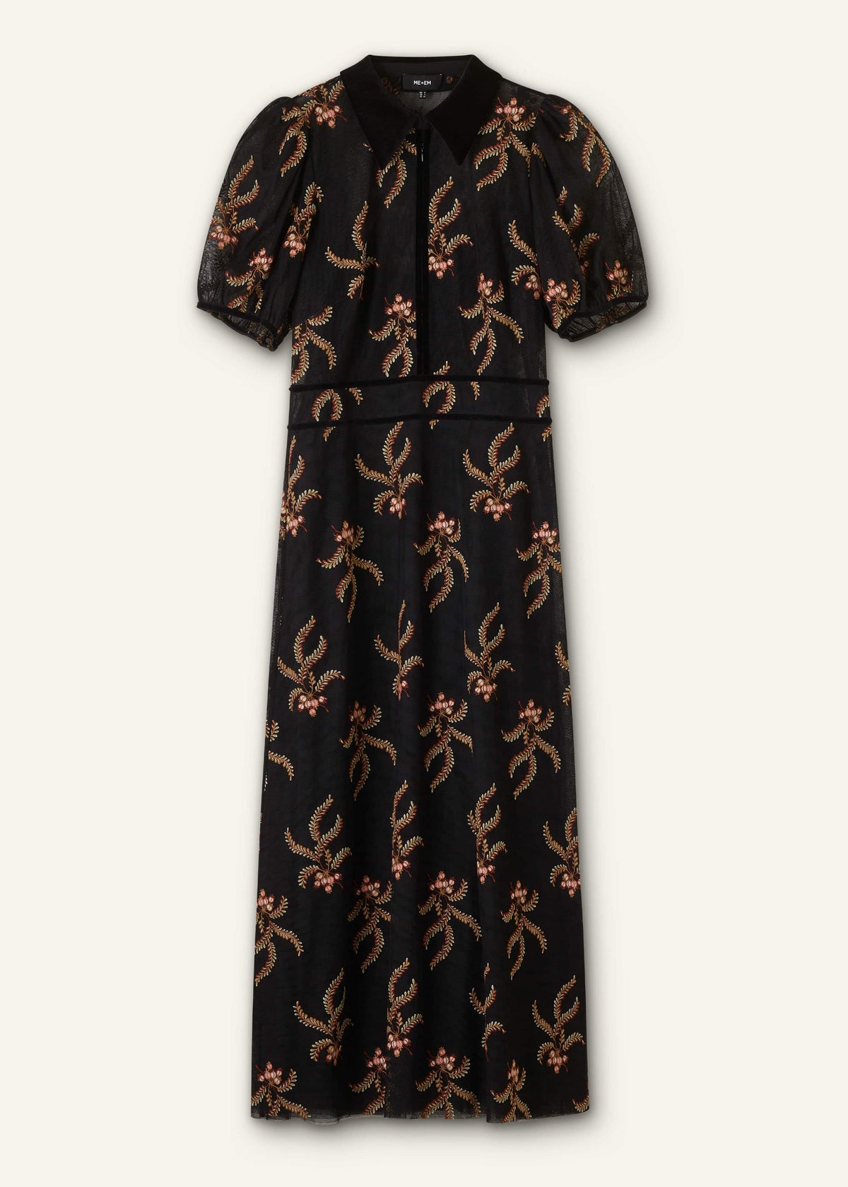 Black Autumn Floral Embroidery Maxi Dress | ME+EM