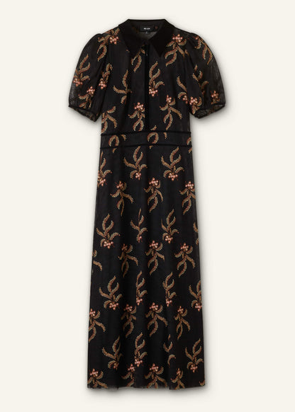 Black Autumn Floral Embroidery Maxi Dress | ME+EM