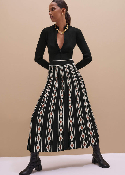 Black Jacquard Half Zip Maxi Dress | ME+EM