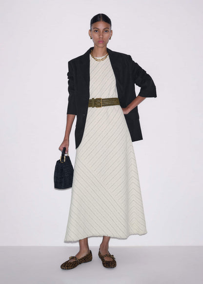 Ivory Striped Bias Cut Maxi Dress | ME+EM