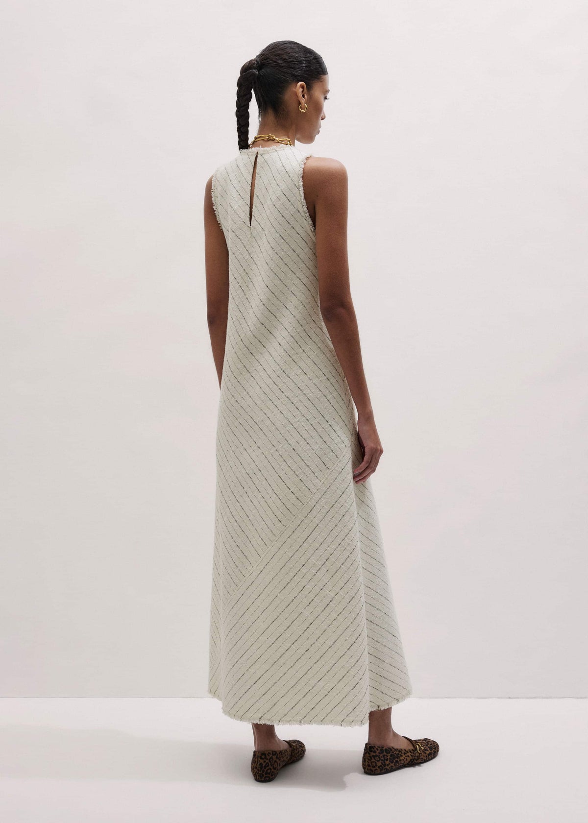 Ivory Striped Bias Cut Maxi Dress | ME+EM