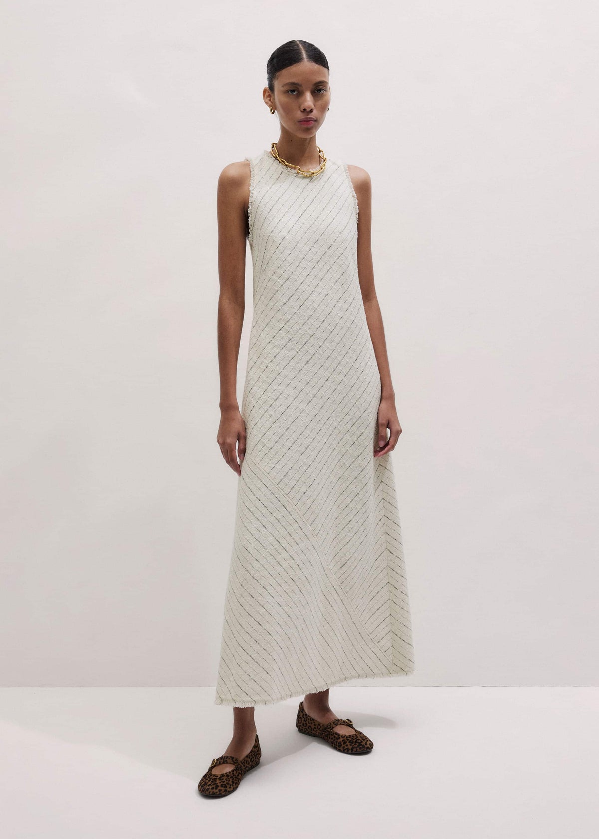 Ivory Striped Bias Cut Maxi Dress | ME+EM