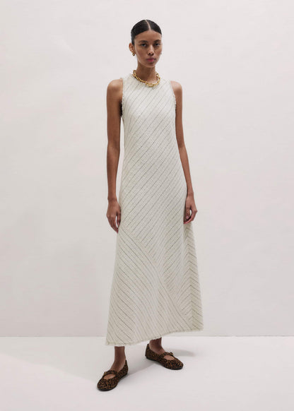 Ivory Striped Bias Cut Maxi Dress | ME+EM