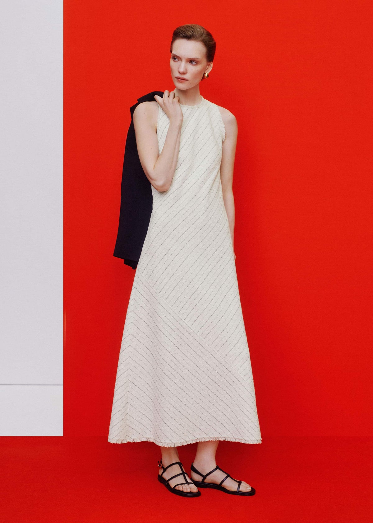 Ivory Striped Bias Cut Maxi Dress | ME+EM