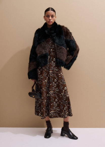 Brown Twisting Feather Print High Neck Maxi Dress | ME+EM