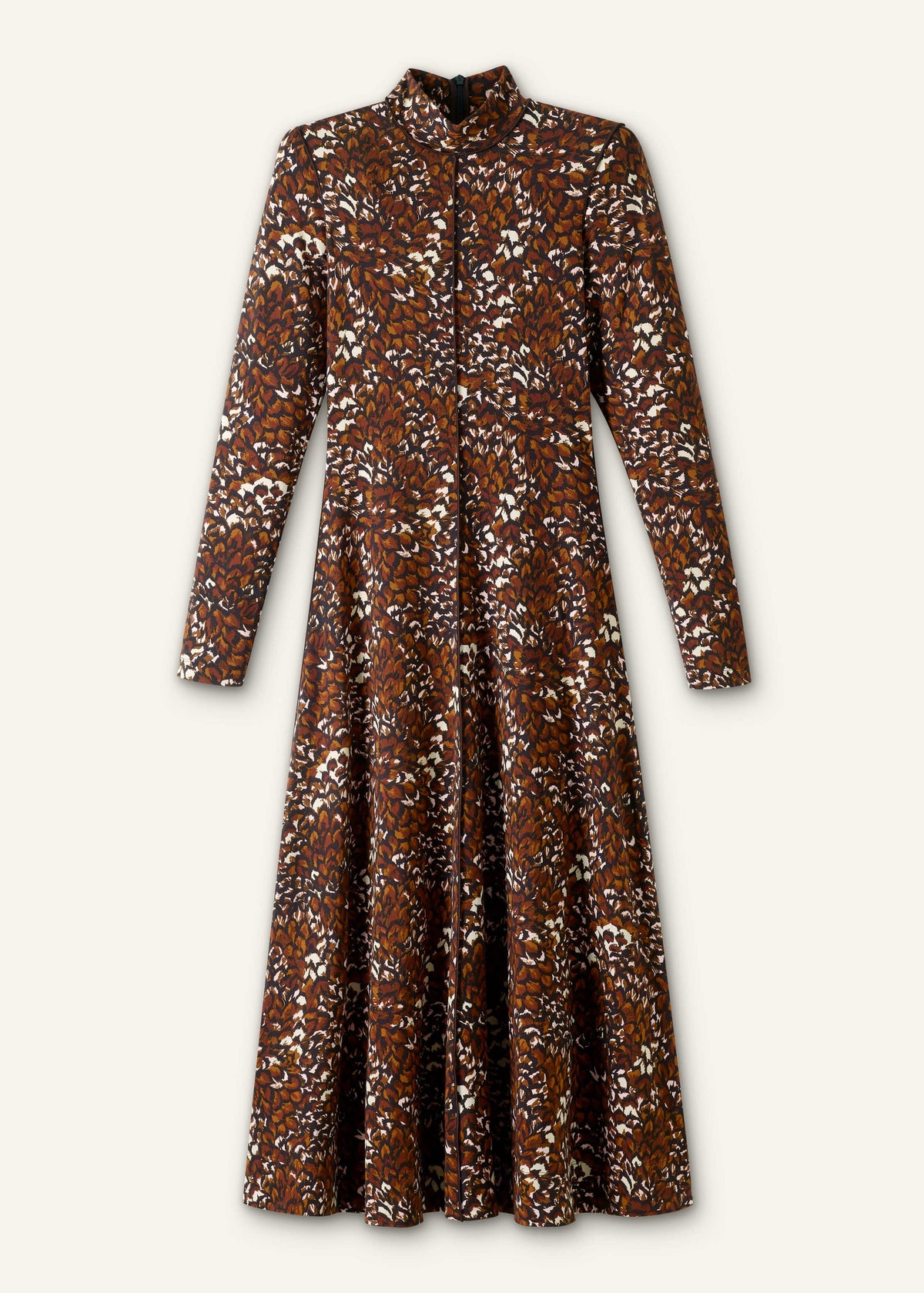 Brown Twisting Feather Print High Neck Maxi Dress | ME+EM