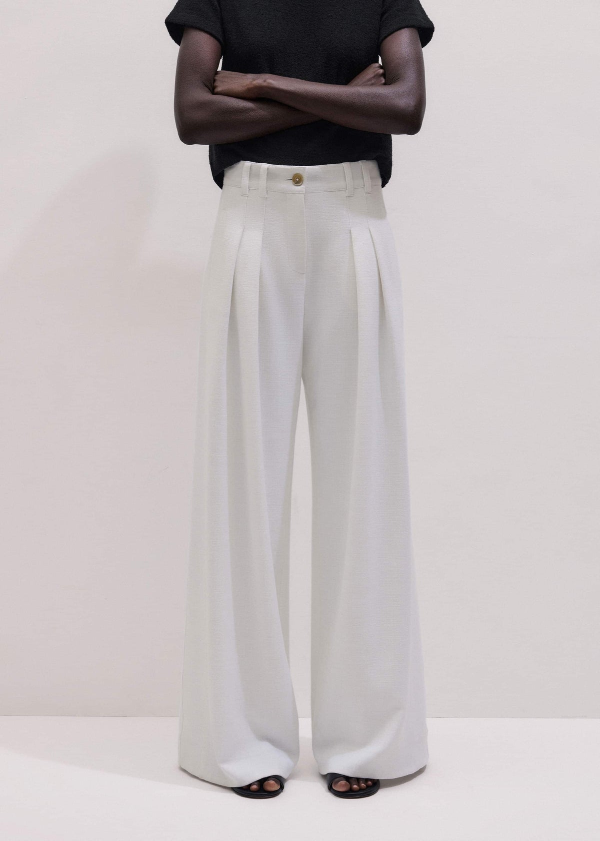 Ivory Double Pleat Wide-Leg Pant | ME+EM