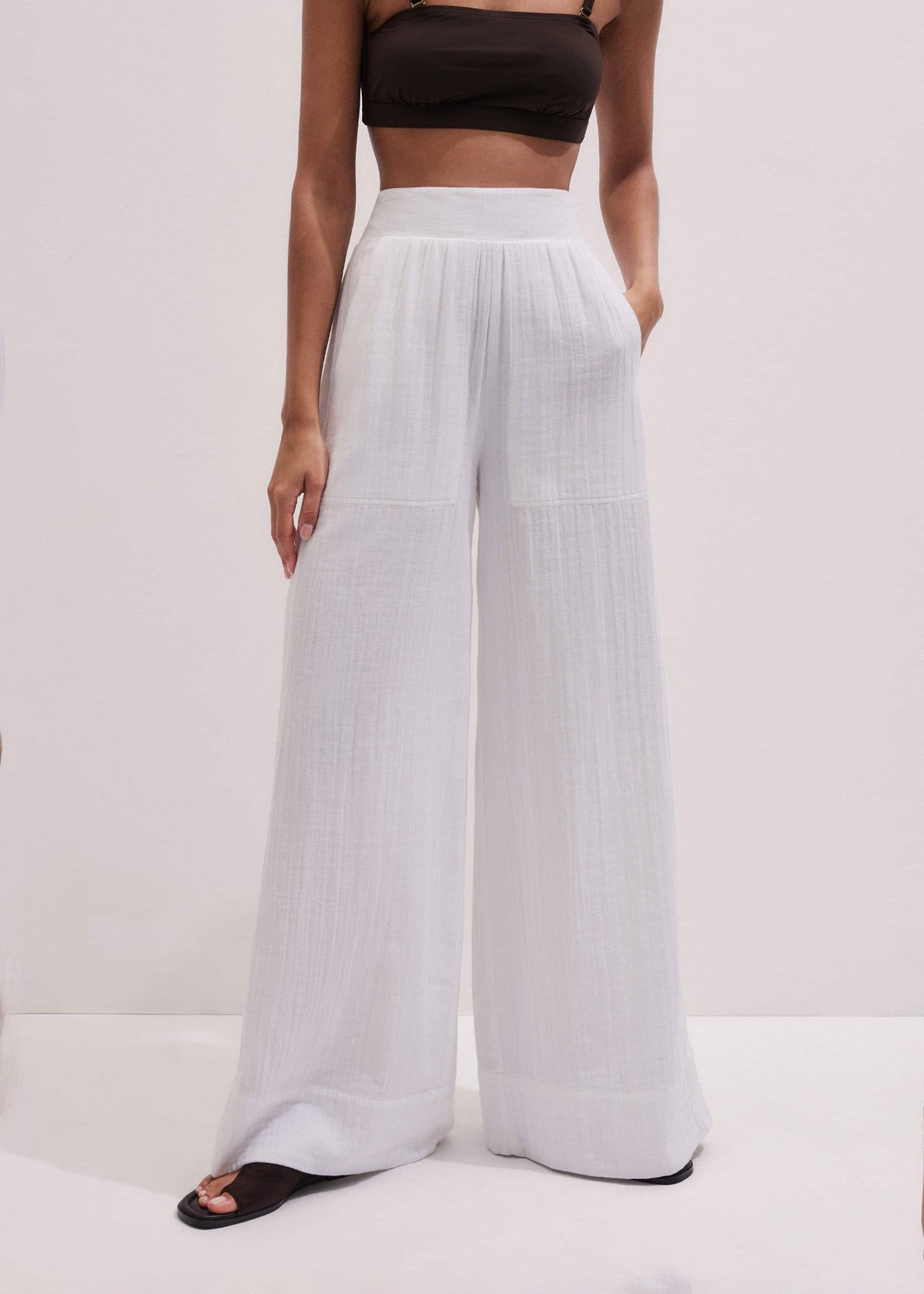 White Cheesecloth Wide-Leg Pant | ME+EM