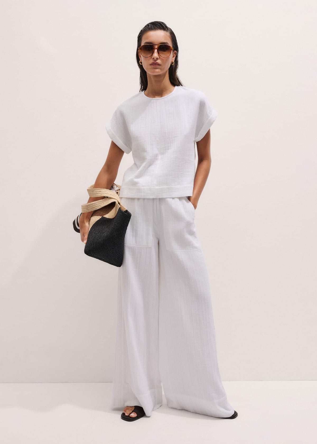 White Cheesecloth Wide-Leg Pant | ME+EM