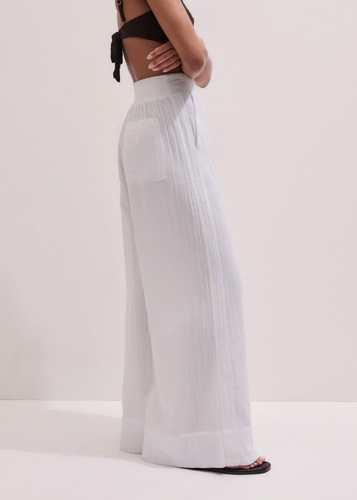 White Cheesecloth Wide-Leg Pant | ME+EM