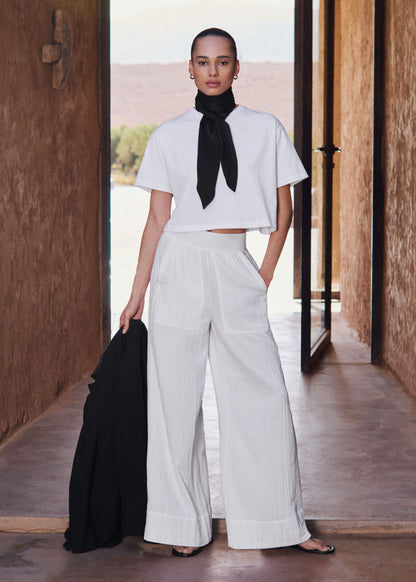 White Cheesecloth Wide-Leg Pant | ME+EM